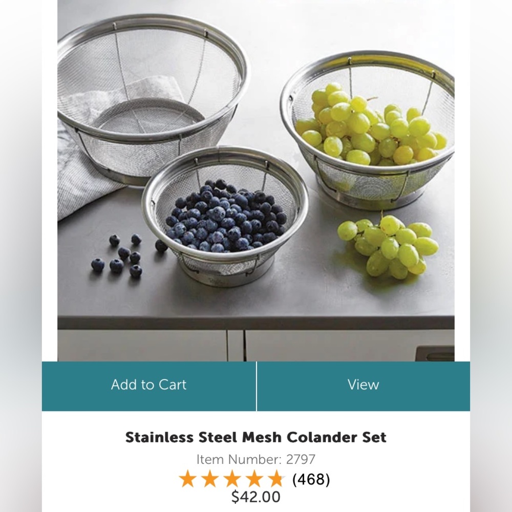 Pampered Chef Stainless Steel Mesh Colander Set (3)